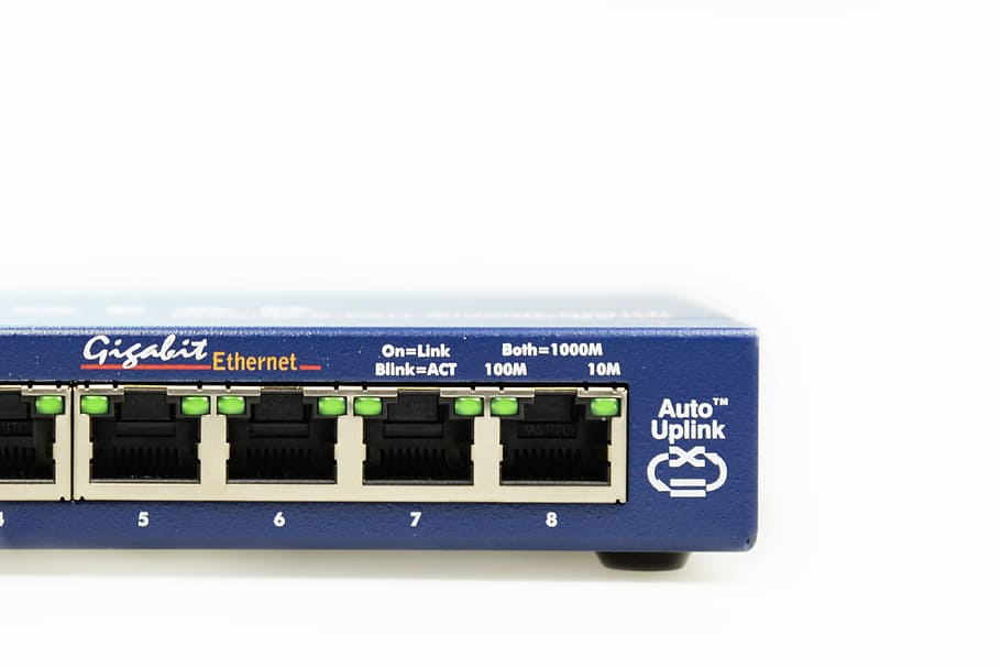 close, blue, auto, uplink, gigabit, ethernet, switch, hub, network, distributor