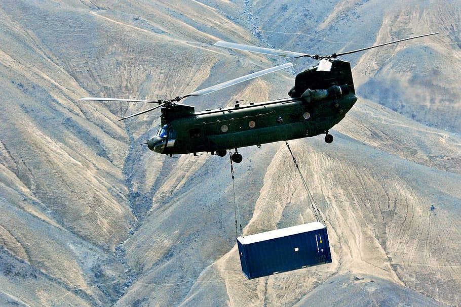 helicopter, chinook helicopter, Chinook Helicopter, helicopter, sling load, shipping container, usa, army, military, chopper, aircraft