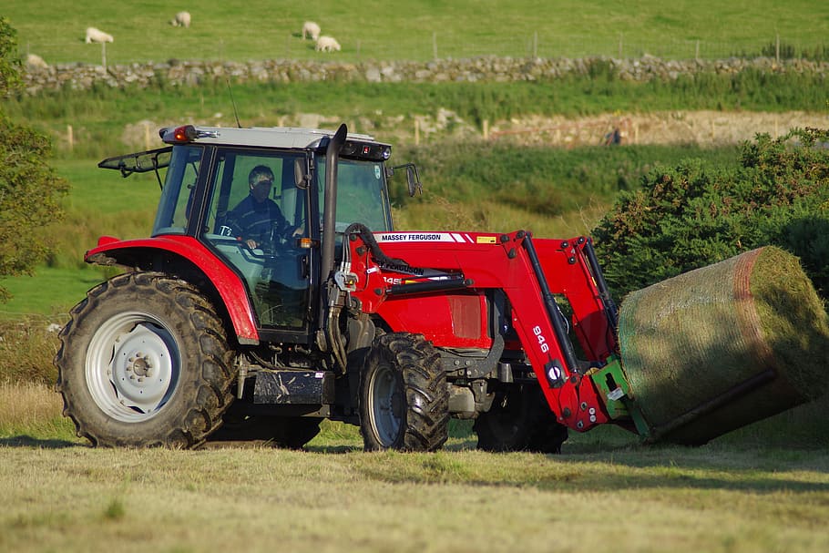 Baling, Hay, Tractor, Bale, Baler, Grass, agriculture, country, agricultural, farming