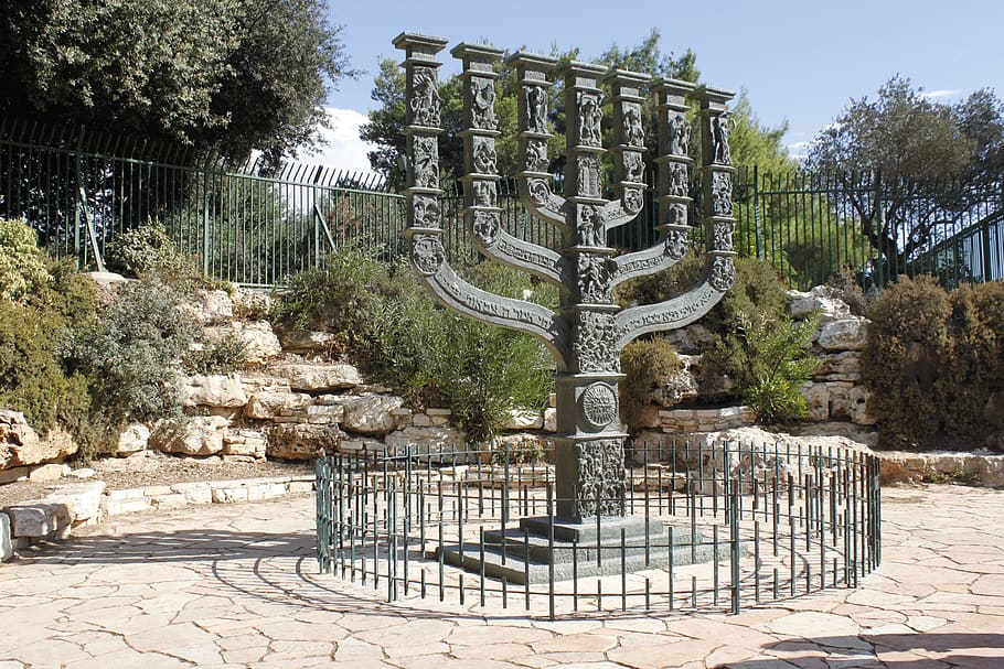 israel, jerusalem, menorah, the seven-branched candlestick, tree, plant, nature, day, architecture, sunlight
