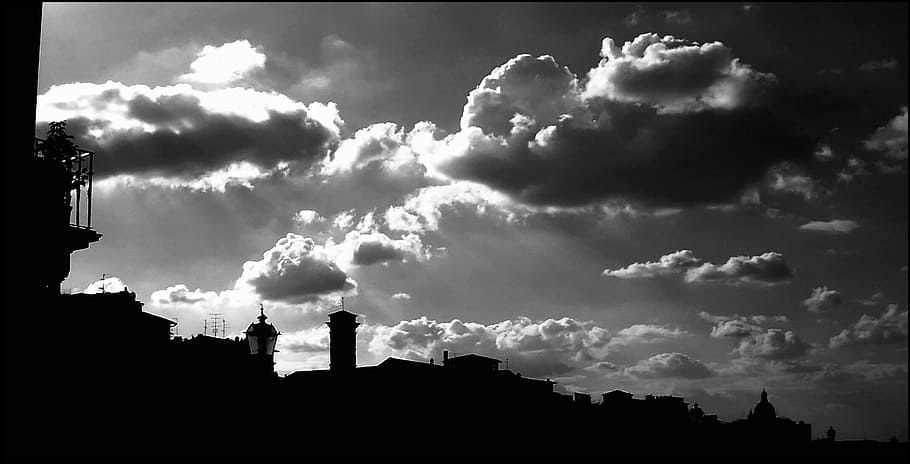 フィレンツェ, シティビュー, タワー, バルコニー, シルエット, バックライト, 大気, 光, 影, 劇的