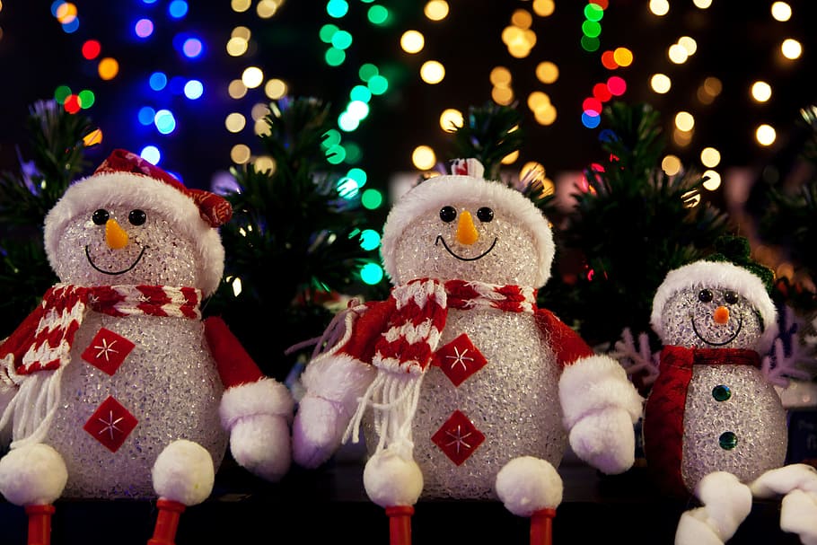 three, grey, glittered, snowman christmas decoration, snowman, celebration, christmas, cute, december, decoration
