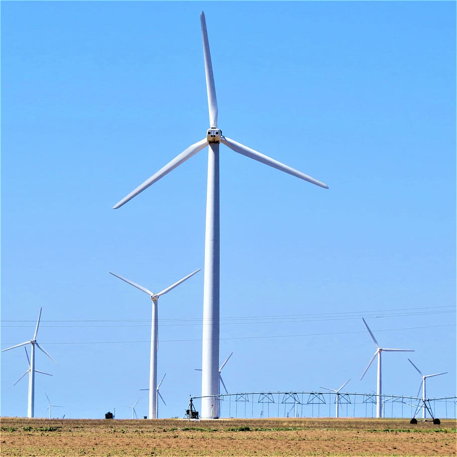 Technology, Modern, Windmill, North Texas, modern windmill, blue, turbine, environment, electricity, fuel and Power Generation
