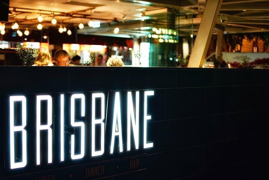 brisbane, restaurant, neon, light, signage, shop, store, people, dark, night