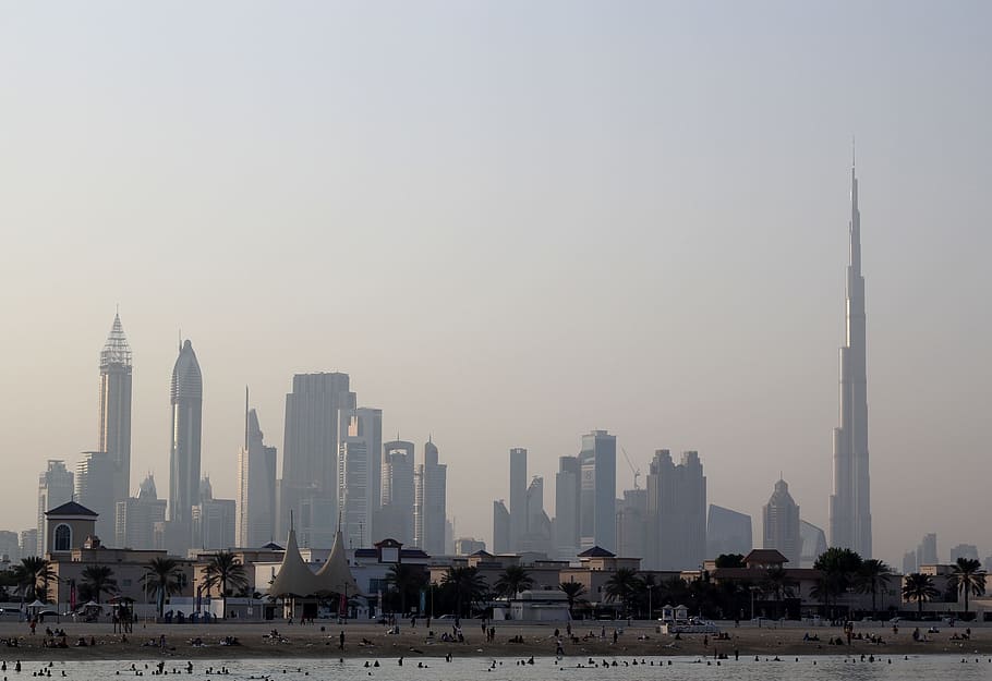 Dubai, Emiratos Árabes Unidos, Burj Khalifa, edificio, rascacielos, arquitectura, medio, este, hito, viajes