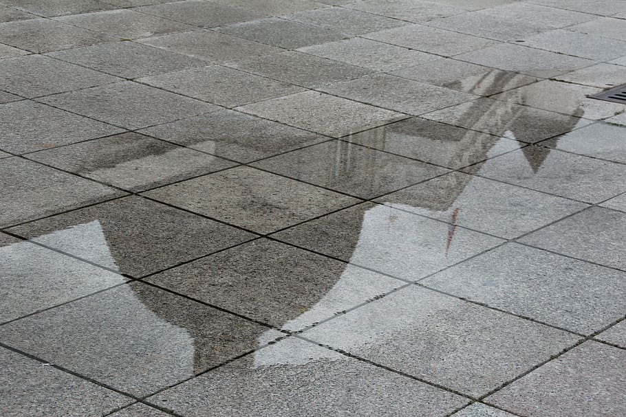 mirroring, puddle, rain mirror, lithuania, vilnius, pattern, full frame, high angle view, footpath, day