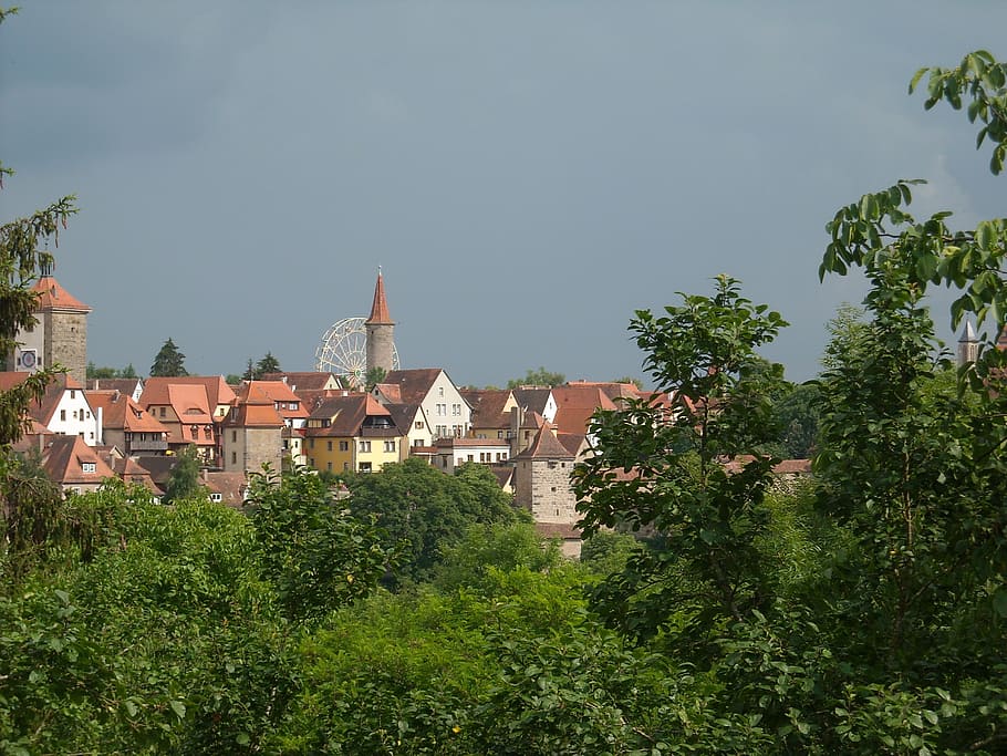 rothenburg, tauber, city view, trees, bush, built structure, architecture, building exterior, plant, tree