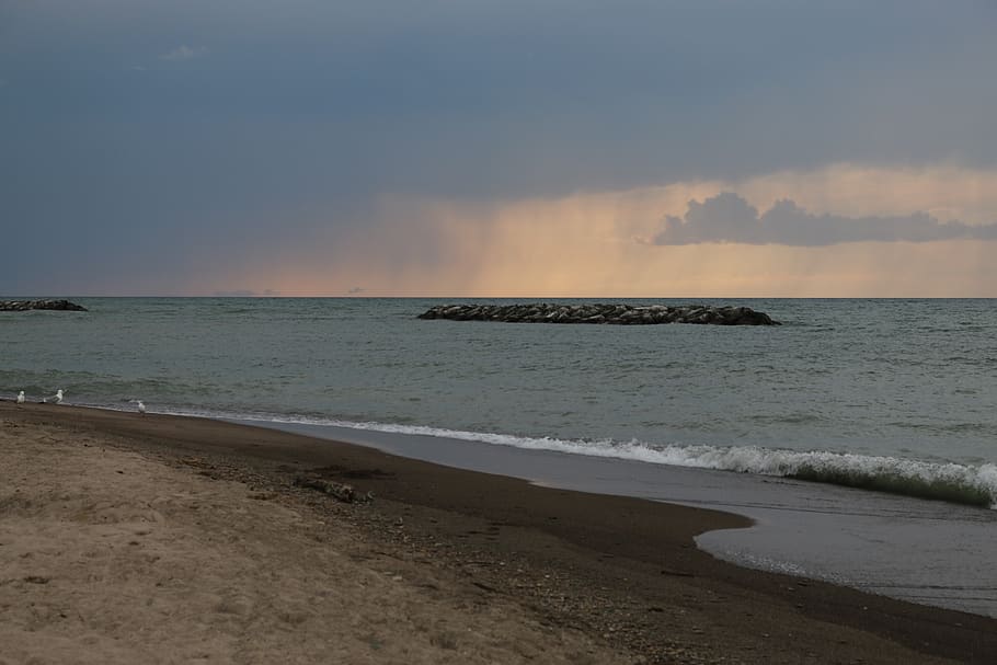 presque isle, pennsylvania, beach, storms, sea, land, water, sky, sand, beauty in nature