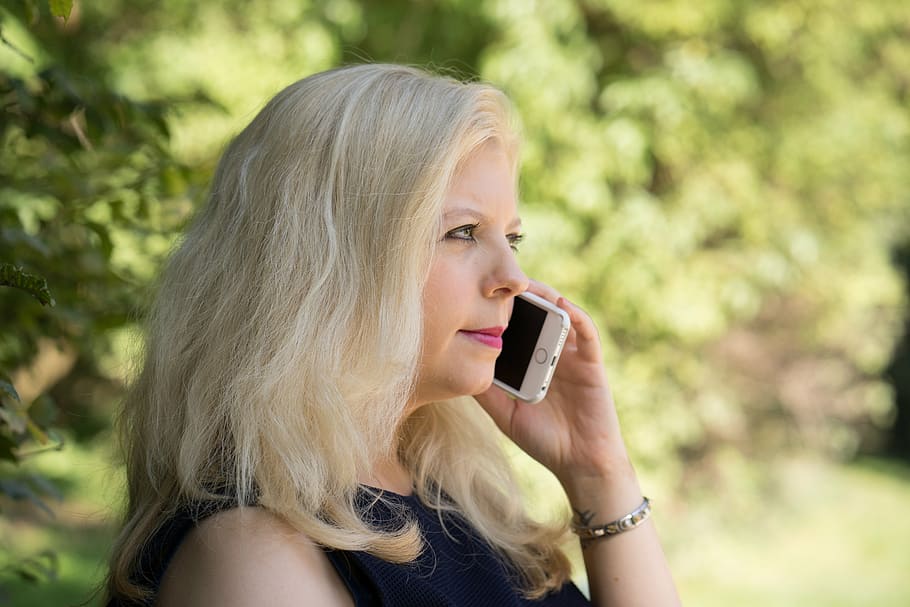 woman using smartphone, mobile phone, woman, business, phone, call, communication, contact, blond, model