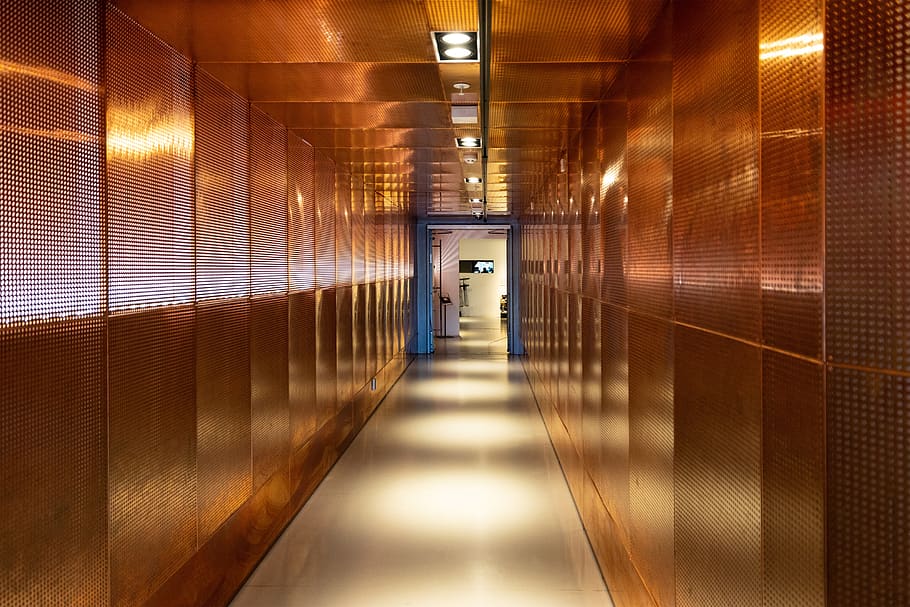 passage, copper, wide, gang, corridor, escape, cramped, output, away, architecture