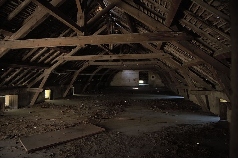 brown wooden shed, Attic, Empty, Wood, Old, Dark, leave, dirty, dusty, indoors