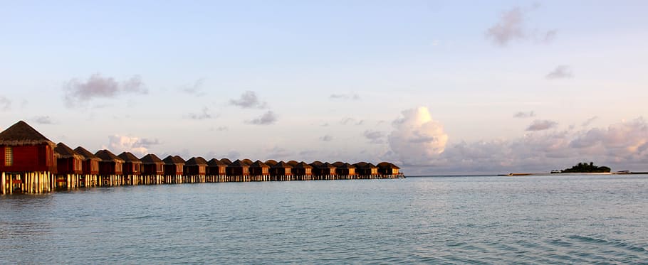 island resort, maldives, vacation, beach, island, ocean, resort, tropical, blue, nature