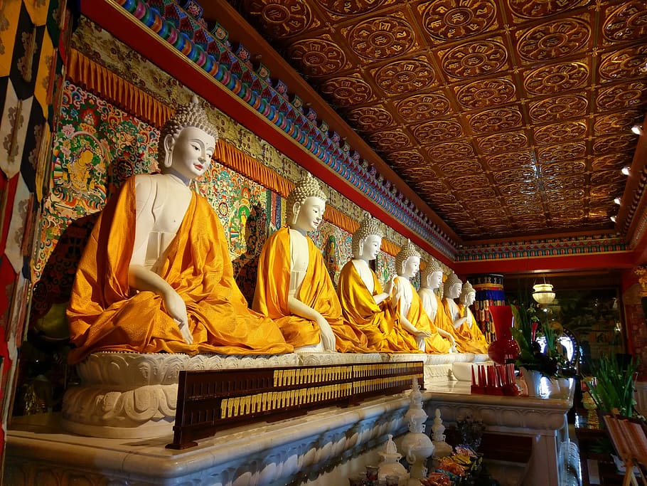 Buddha, Tujuh, Budha, tujuh seperti, patung, agama, spiritualitas, representasi manusia, keserupaan pria, representasi