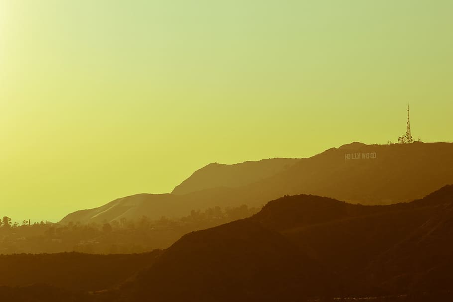 tiro del paisaje, famoso, Paisaje, tiro, Hollywood Hills, Los Ángeles, naturaleza, natural, verano, puesta de sol