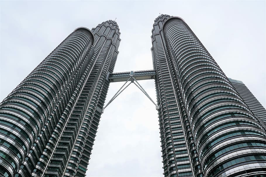 low, angle photo, petronas towers, architecture, tower, skyscraper, large, company, city, urban landscape
