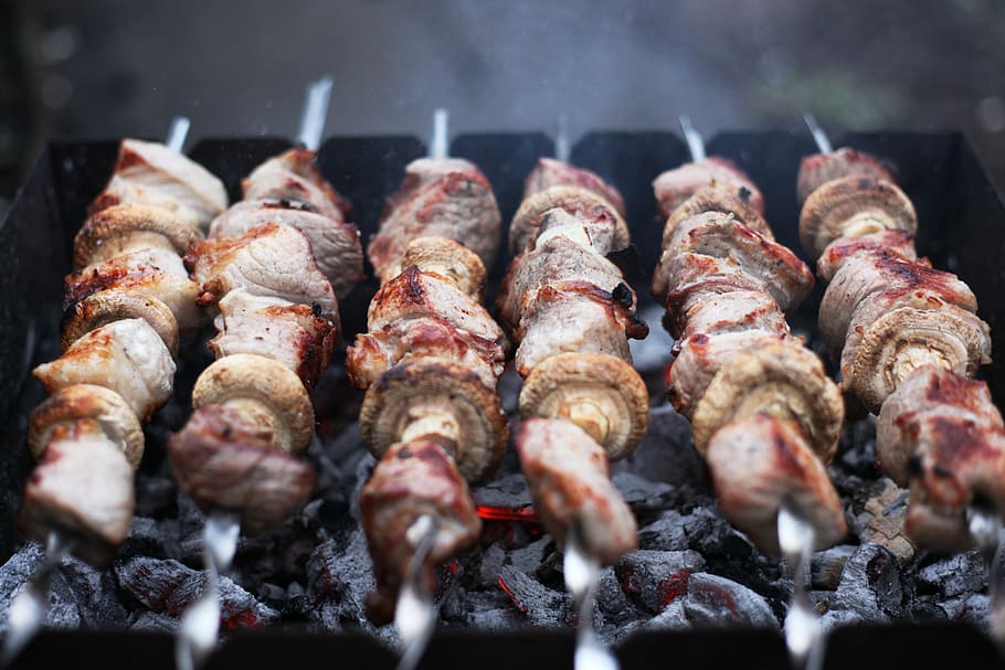 grilled, meat, black, charcoal grill, skewer, bbq, food, charcoal, shish kebab, food and drink