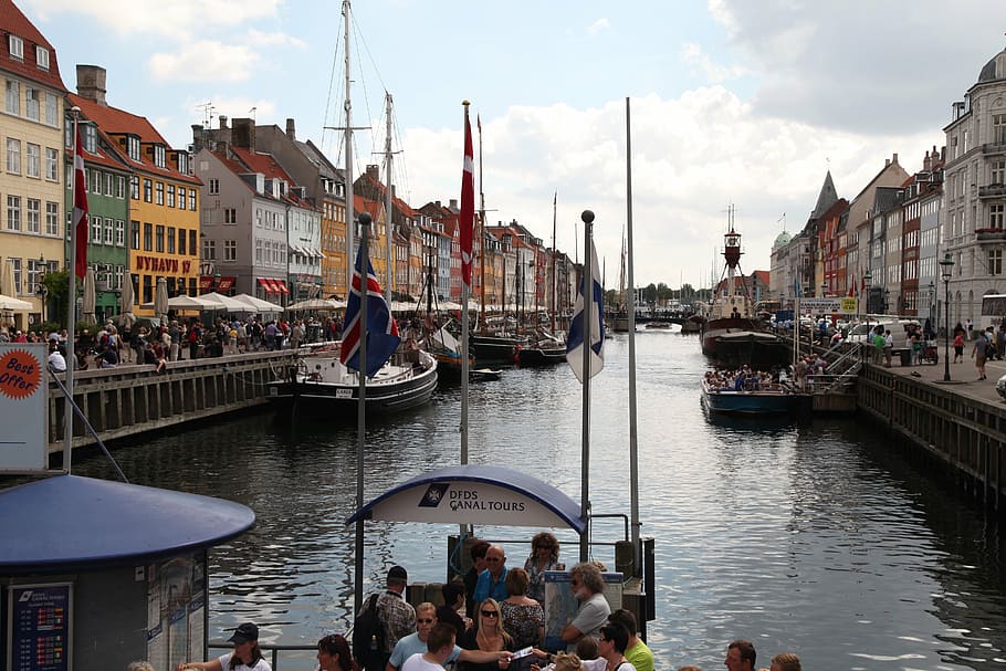Dinamarca, Copenhague, Newport, río, tubo, Riverside, barco, visitante, agua, embarcación náutica