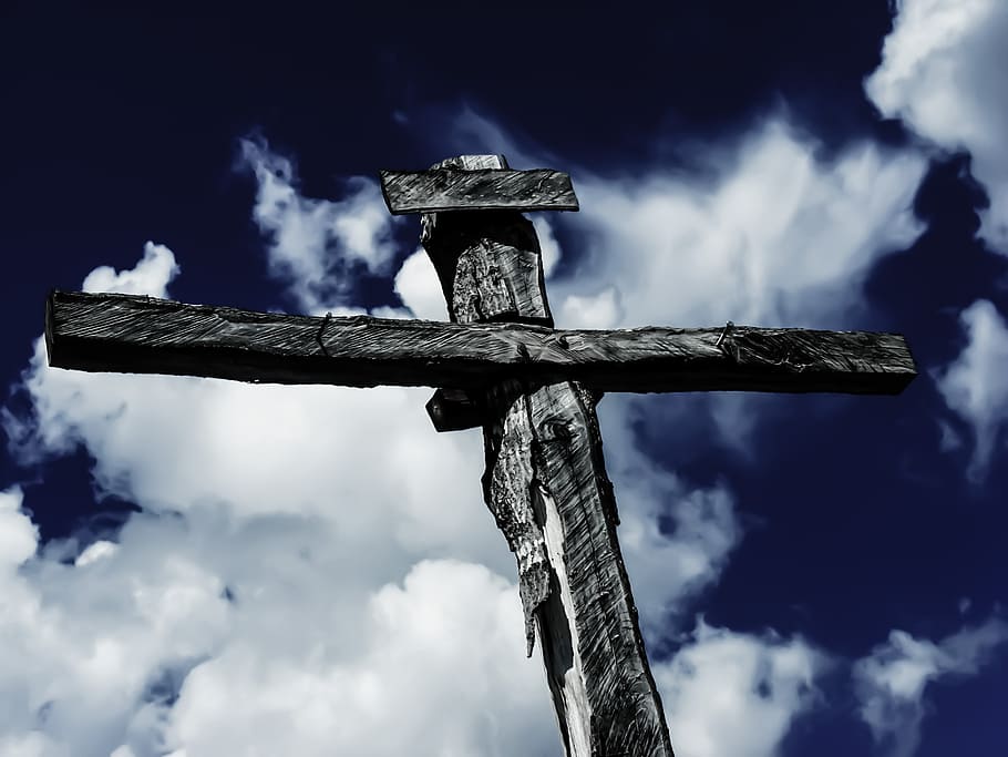 low, angle view, gray, cross, sky, cloud, crucifixion, christ, christianity, crucifix