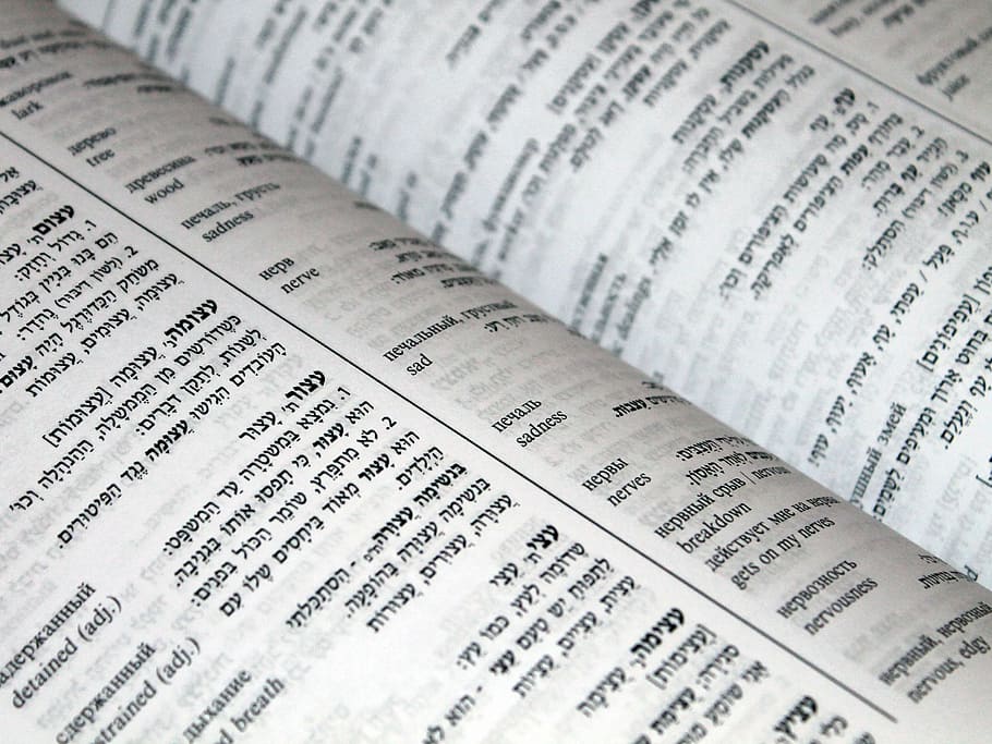 hebrew, russian, english, dictionary, business, newspaper, close-up, paper, data, trading