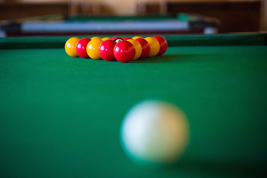 billiards, bar, green, bowls, play, red, yellow, sport, pool ball, pool table