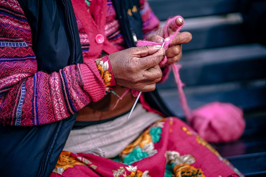 person, knitting, pink, yarns, people, woman, old, stitch, wool, hobby