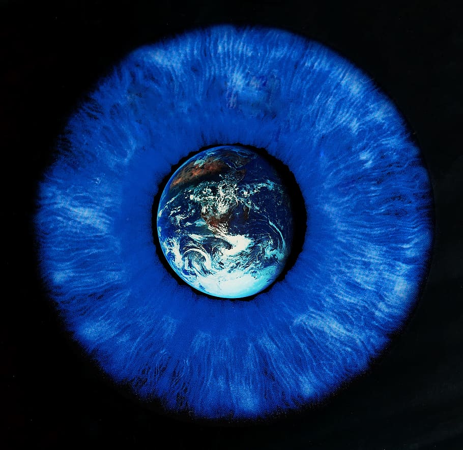 planet earth, eye, earth, world, recognize, globe, see, overview, knowledge, pupil