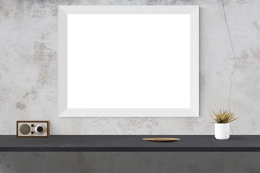 potted, plant, white, pot, mockup, wall, poster, mock, frame, template