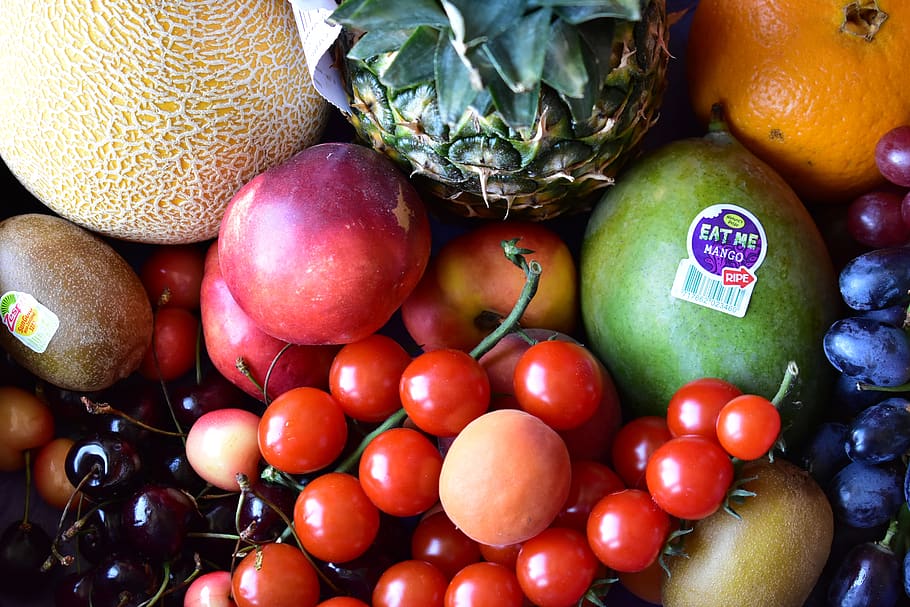 buah-buahan, Keranjang buah, lezat, sehat, segar, panen, mentah, musim panas, makanan, vegetarian