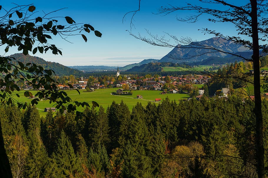 oberstdorf, suedwiesen, allgäu, alpine, pegunungan, lanskap, hiking, alam, langit, hutan
