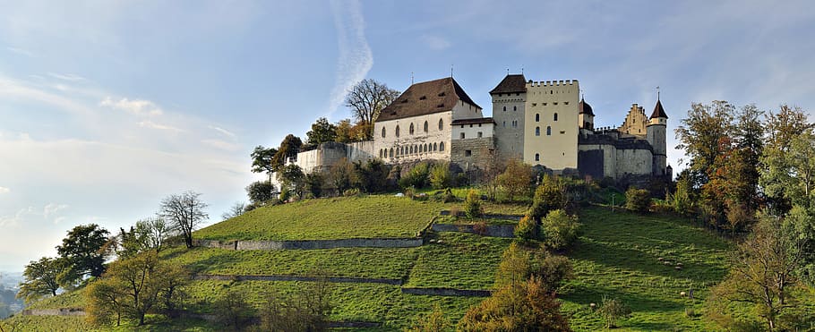 castillo, palacio, casa, edad media, antiguo, arquitectura, panorama, lenzburg, suiza, aargau