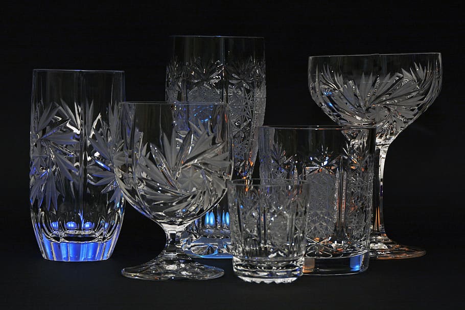 Glasses, Crystal, Glass, crystal glasses, crystal, glass, illuminated, crystal glass, atmospheric, bulbs, ground