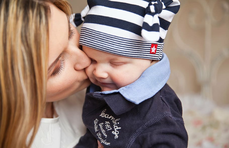 woman, kissing, baby, cheek, baby with mom, mother kiss, tenderness, mothers day, mother's day, family