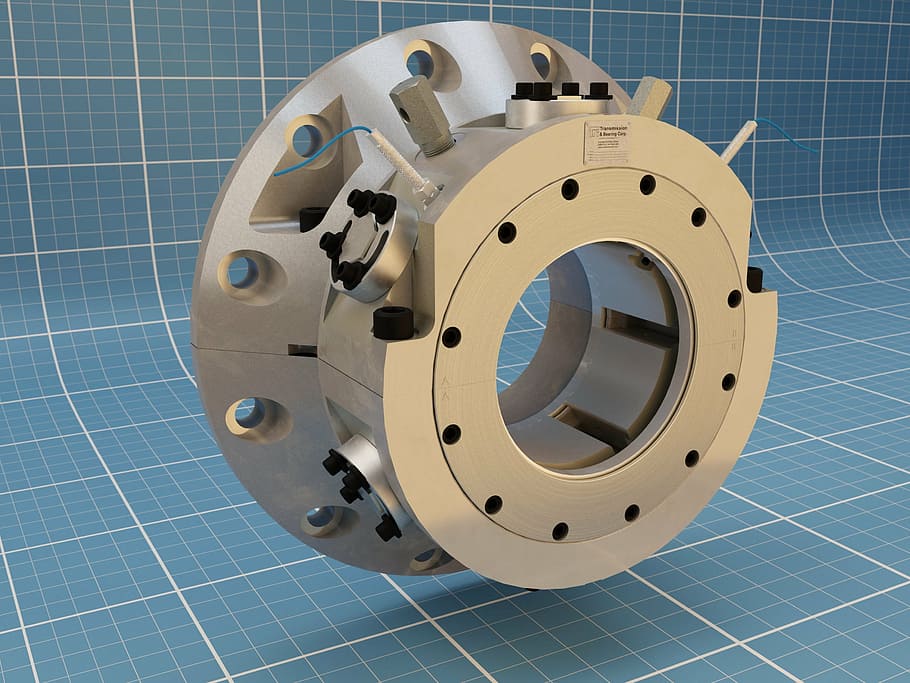 round, gray, steel engine part illustration, tilt pad, bearing, industrial, machine, components, engineering, 3d rendering