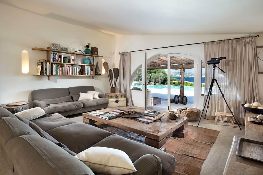 black, gray, camera tripod, brown, wooden, center table, living room, loft, sardinia, relaxation
