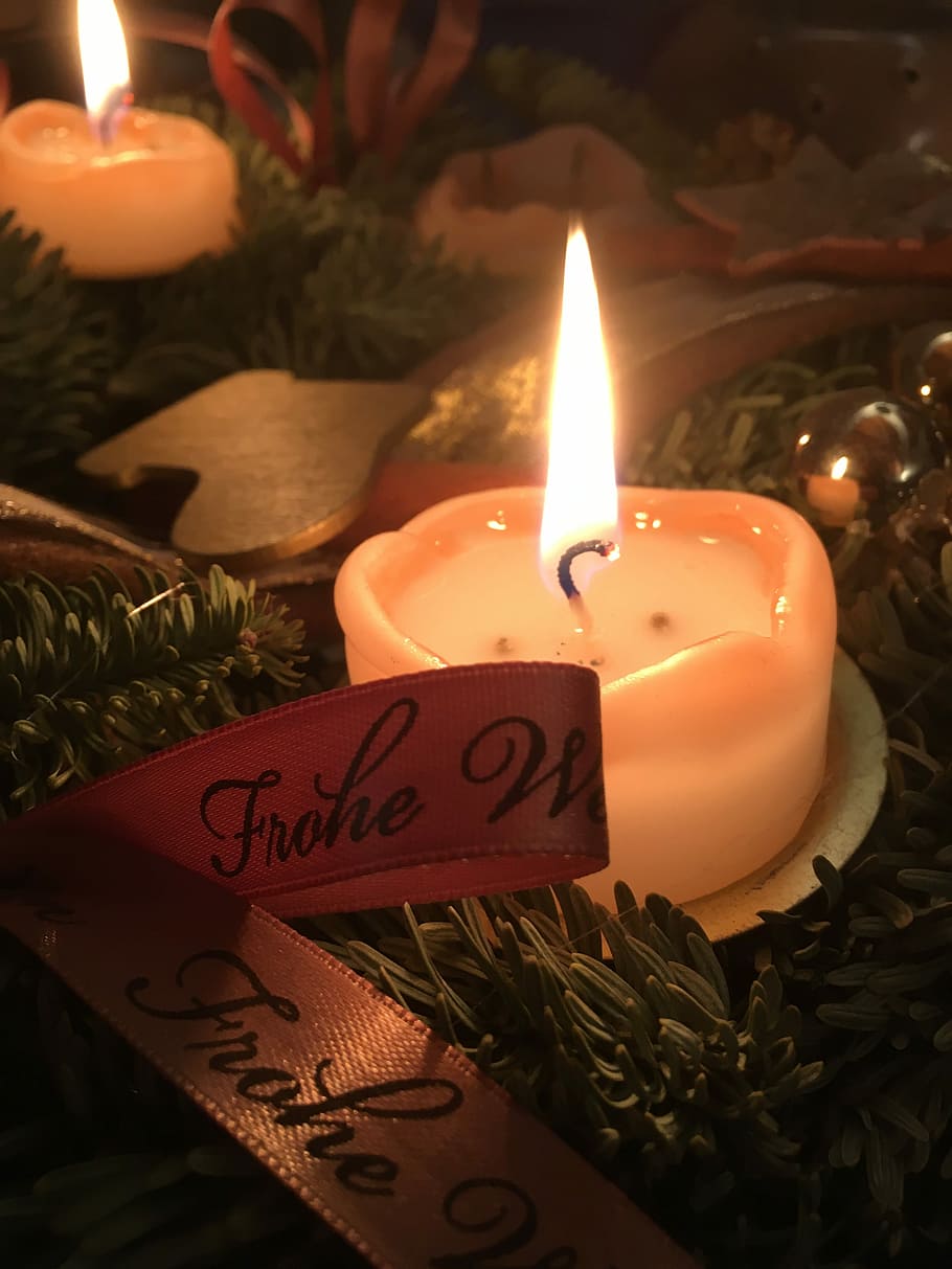 Candle, Christmas, Ribbon, christmas candles, xmas, holiday, decoration, flame, celebration, festive