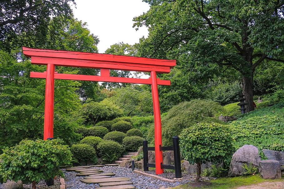 일본 정원, 목표, 빨강, 공원, 아시아, 일본, 풍경, 입력, 나무, 식물