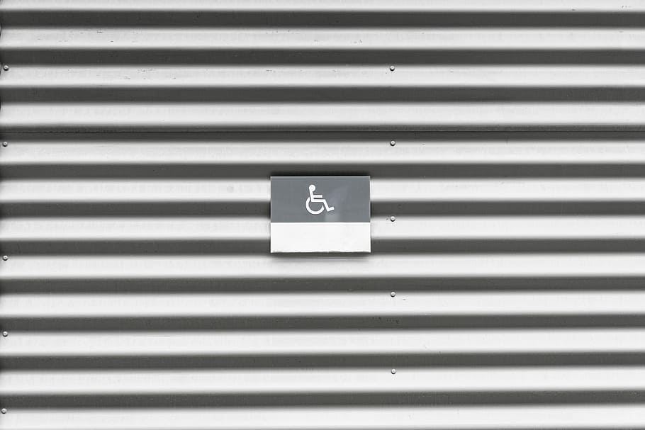 金属製の壁, 金属, 壁, 車椅子, 無効, 記号, 建物, ミニマリズム, ミニマル, 駐車場