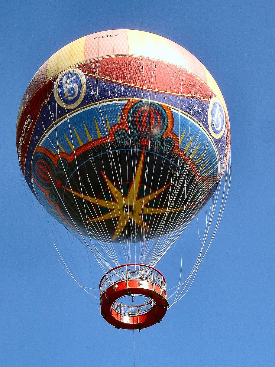 disneyland, paris, disneyland paris, theme, balloon, sky, low angle view, blue, nature, amusement park