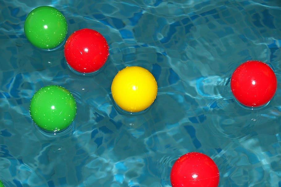 pool, swimming, balls, colorful, floating, water, blue, summer, vacation, swim