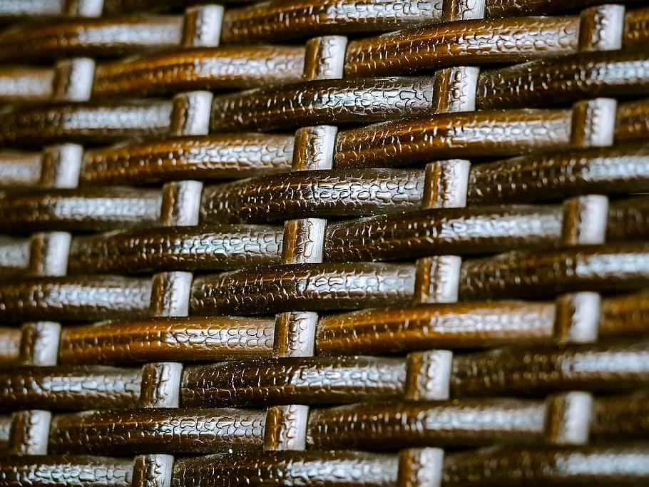 Foto de primer plano, marrón, mimbre, tejido, ratán, trenza, material natural, estructura, zarzo, patrón