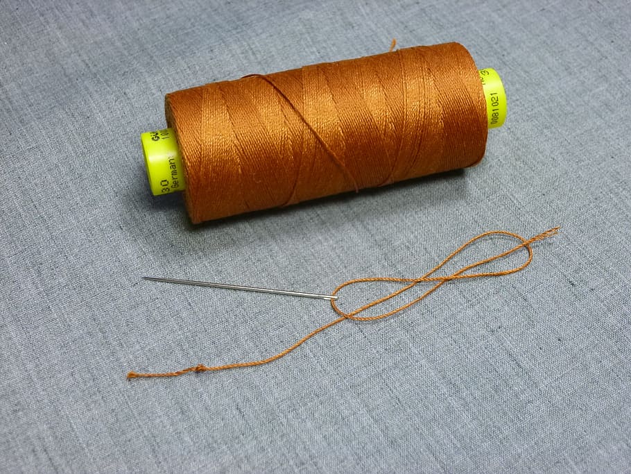 Needle And Thread, Spool, needle, thread, needlework, sew, hobby, sewing, fabric, cotton