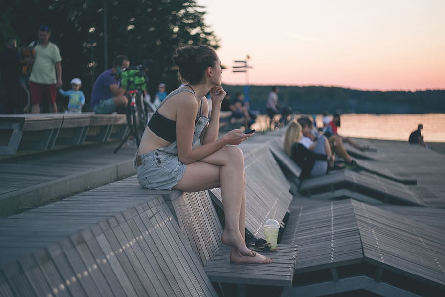 city, architecture, people, adult, attractive, barefoot, beach, bench, enjoy, evening