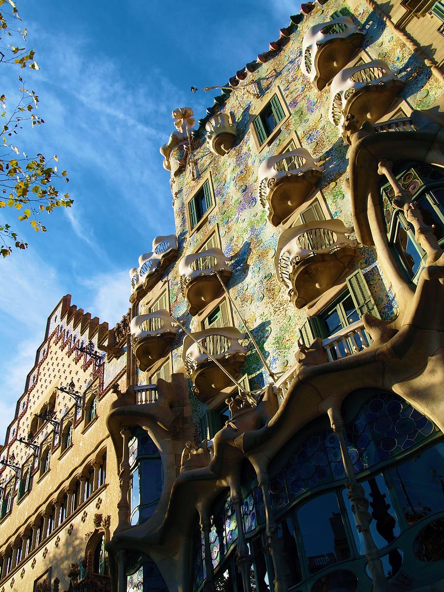 beige high-rise building, Barcelona, Gaudi, Spain, Catalonia, modernism, architecture, europe, famous, mosaic