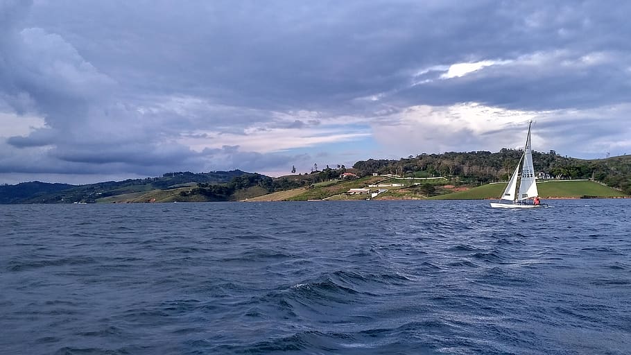 lake calima, colombia, valle del cauca, landscape, south america, water, cloud - sky, sky, waterfront, sea