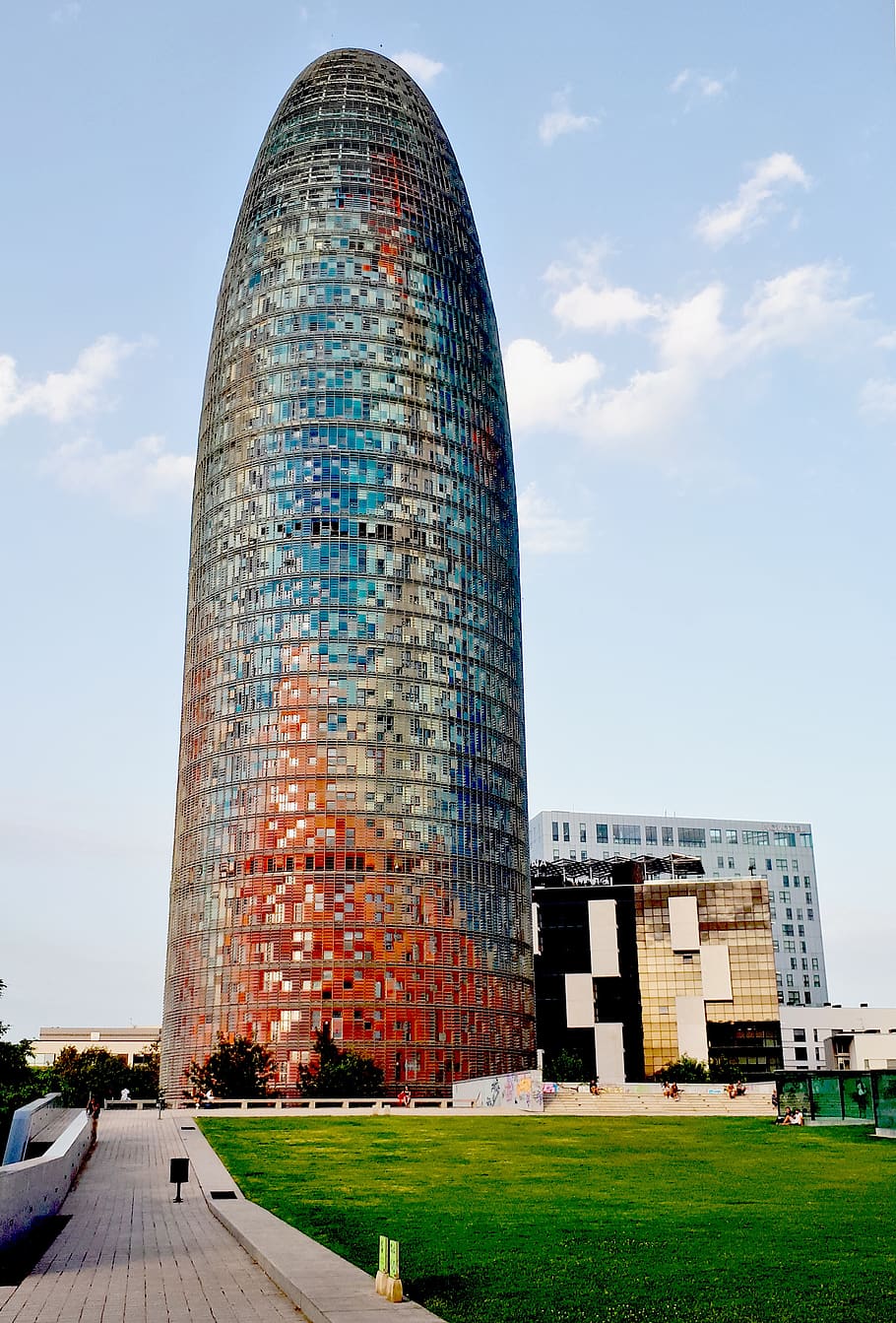 torre agbar, barcelona, spain, skyscraper, jean nouvel, architecture, modern, building, futuristic, built structure