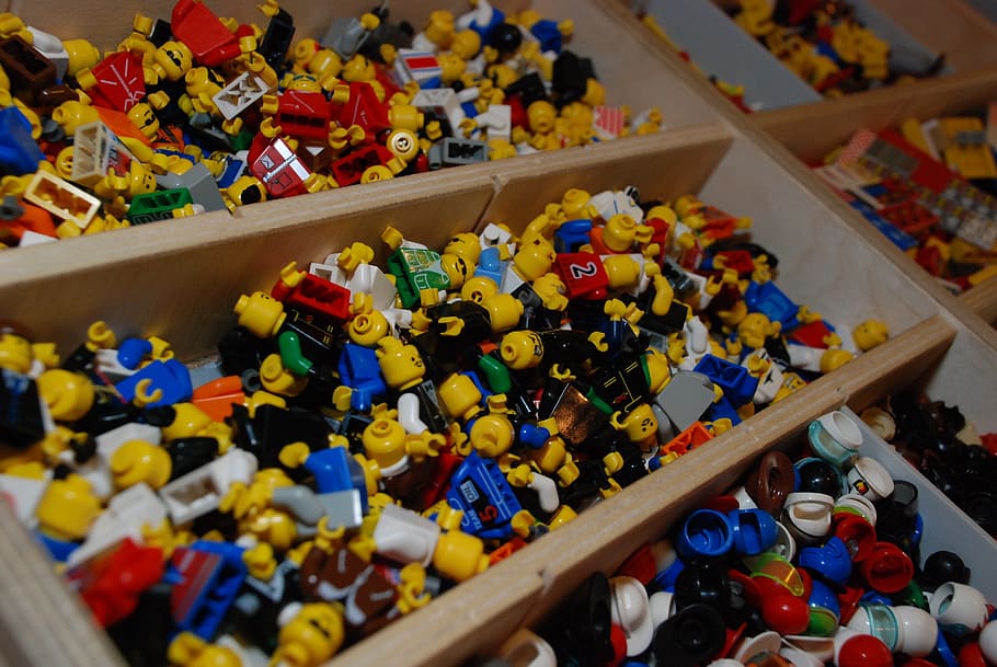 lego, lego people, collection, large group of objects, choice, indoors, still life, multi colored, variation, abundance