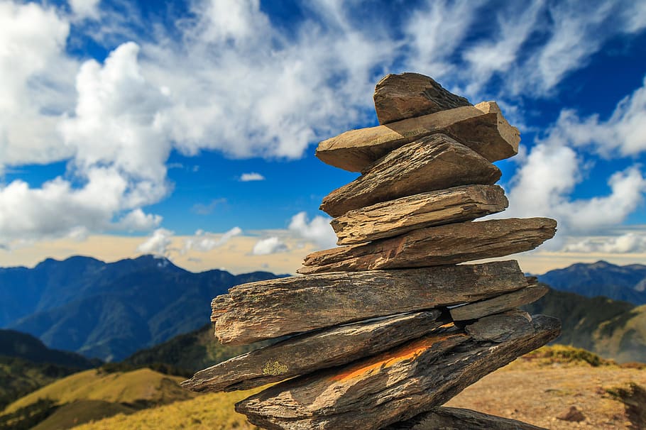 Hehuanshan, pilha, pedras, céu, nuvens, nuvem - céu, equilíbrio, rocha, tranquilidade, montanha