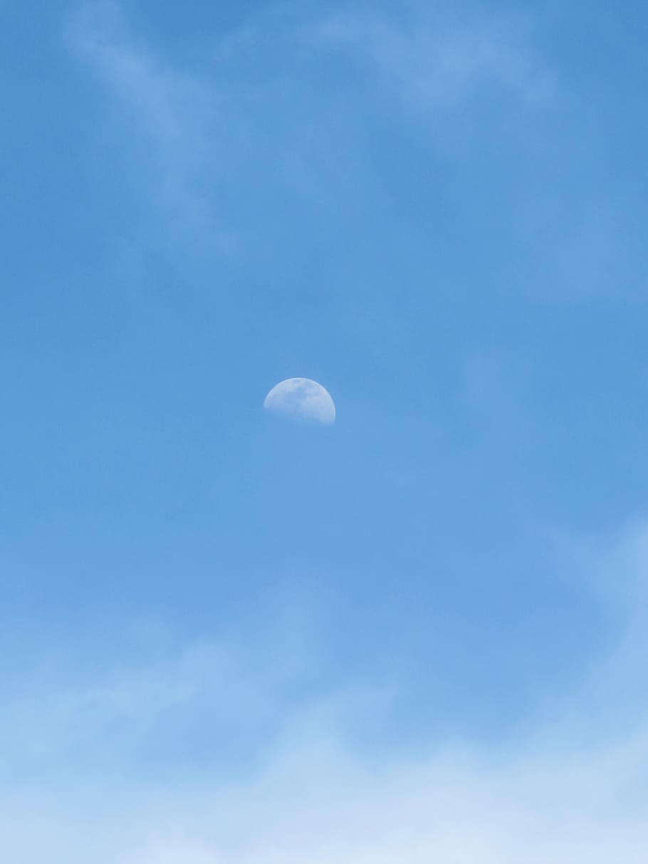 moon day, sky, clouds, low angle view, moon, cloud - sky, beauty in ...