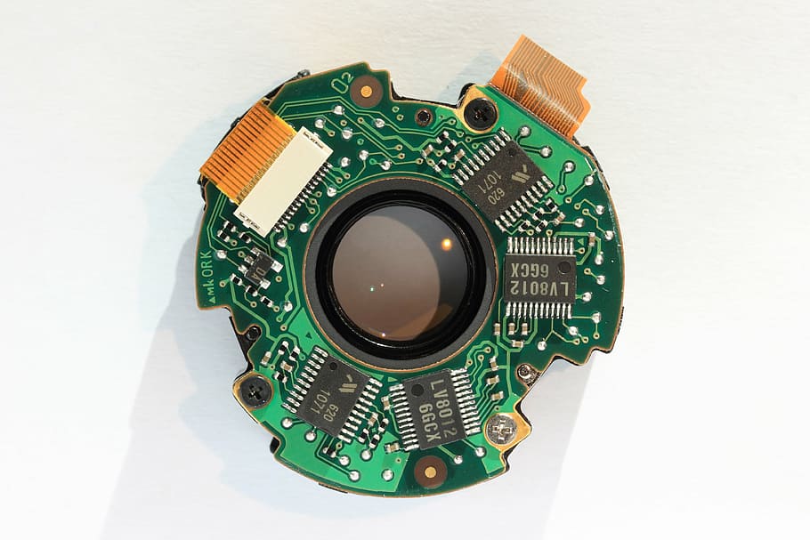 green circuit board, canon, eos, ef-s, 17-85, lens, stabilization, mechanism, pcb, circuit