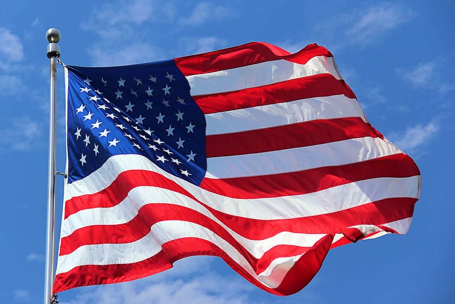 Bandera, Estados Unidos, colgando, polo, bandera estadounidense, estadounidense, nosotros, símbolo, rayas, nacional